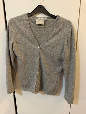Women's 2 Piece Gray Button-Front Cashmere Top and Cardigan
